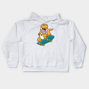 Dinosaur as Skater with Skateboard Kids Hoodie